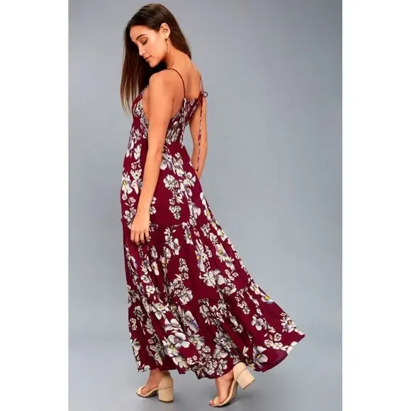Free People Intimately Garden Party Raspberry Floral Print Maxi Dress - Picture 11 of 12